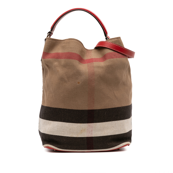 Pre-Loved Burberry Medium Mega Check Canvas Ashby Bucket Bag - Picture 1 of 9
